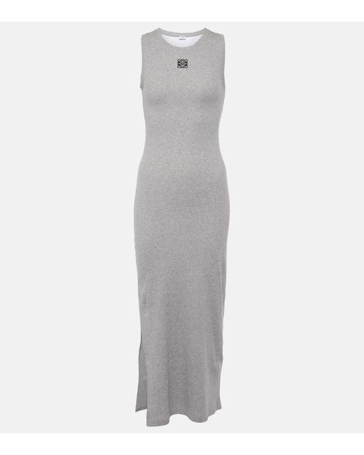 Loewe Gray Anagram Ribbed-knit Jersey Maxi Dress