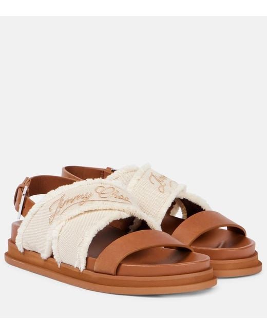 Jimmy Choo Brown Joa Embroidered Canvas And Leather Sandals