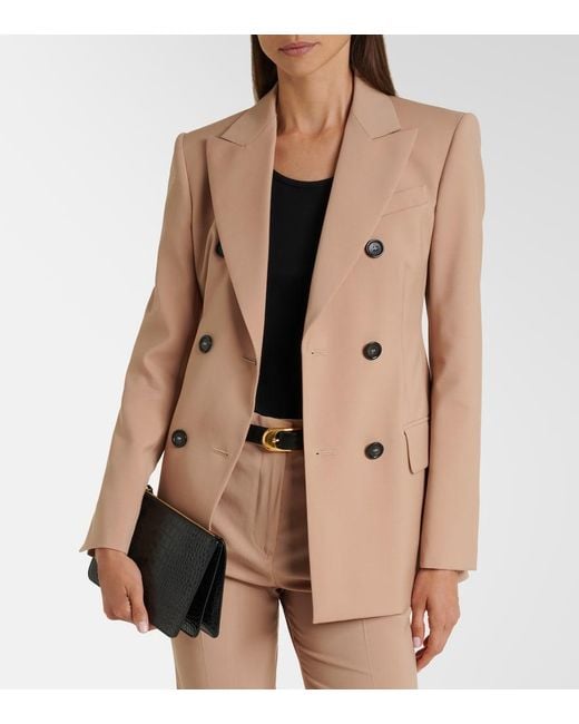 Sportmax Natural Double-Breasted Virgin Wool Blazer