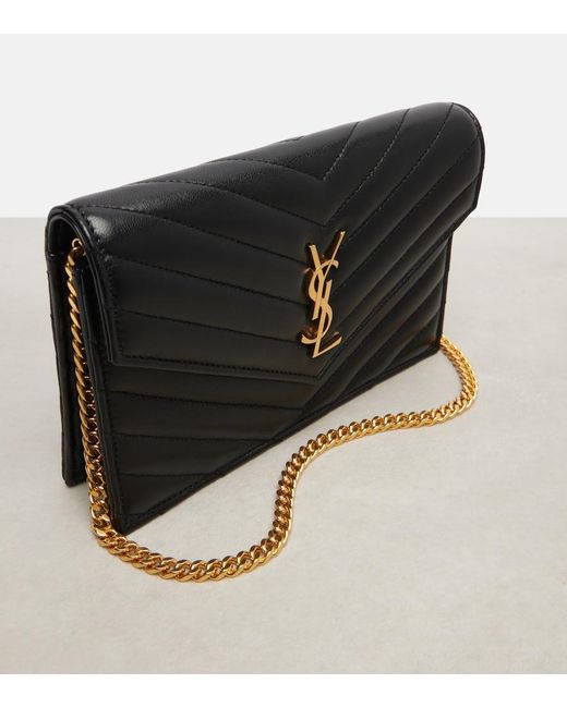 Saint Laurent Black Cassandre Matelasse Leather Wallet On Chain
