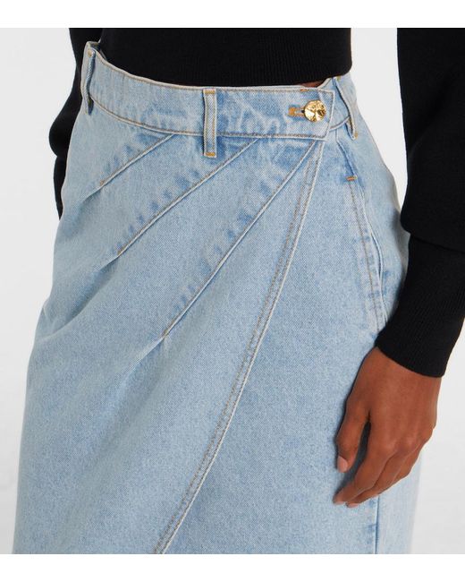 Nina Ricci Blue Draped Denim Midi Skirt