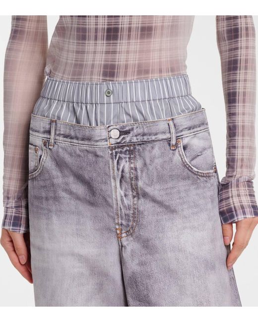 Pantalon Ample Imprime En Coton Acne en coloris Gray