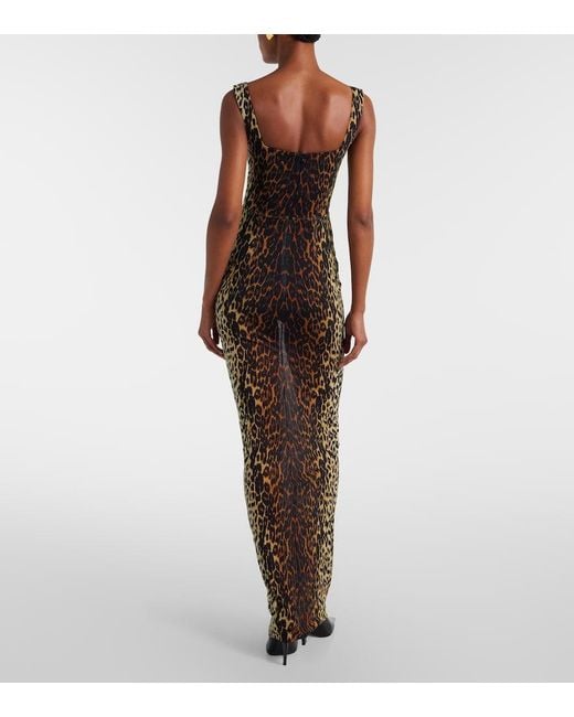 Alex Perry Brown Leopard-Print Mesh Gown
