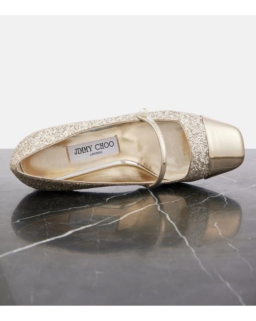 Jimmy Choo Natural Elisa 45 Glitter And Leather Pumps