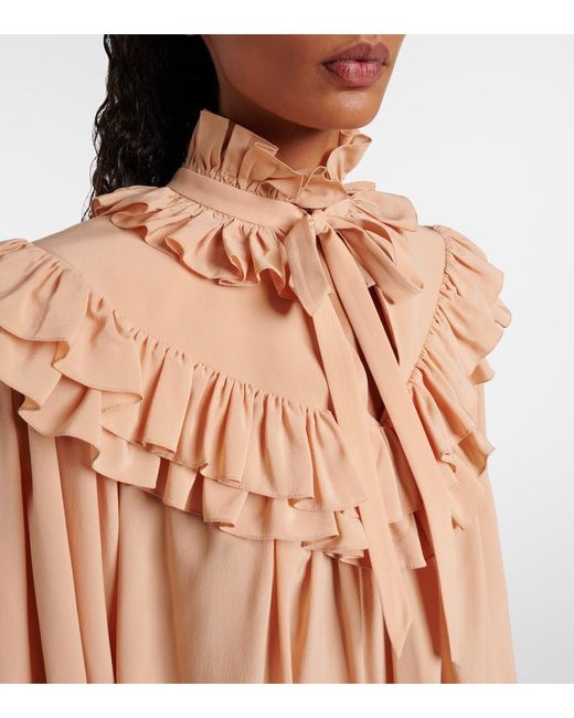 Chloé Natural Ruffled Silk Crepe De Chine Blouse