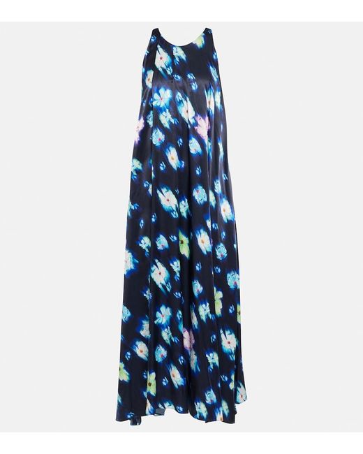 Dorothee Schumacher Blue Floral Satin Midi Dress