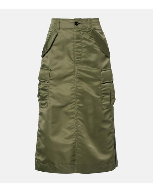 Sacai Green Pleated Midi Skirt
