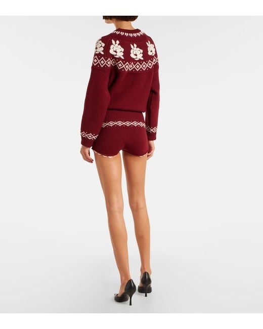 Magda Butrym Red Crochet Wool Shorts