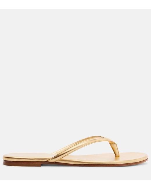 Gianvito Rossi Natural Calypso Metallic Leather Thong Sandals