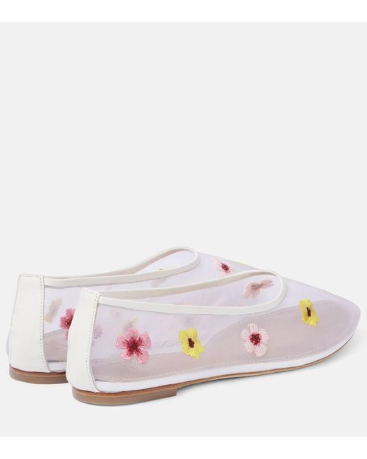 Staud White Alba Floral Mesh Ballet Flats