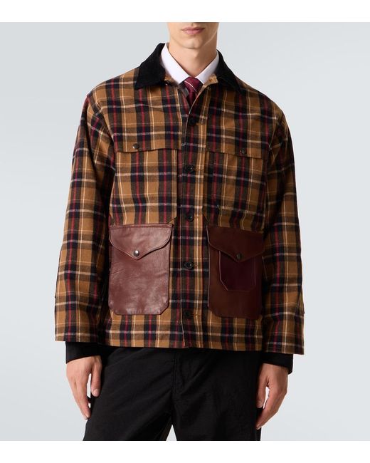 Junya Watanabe Brown Checked Leather-Trimmed Cotton Jacket for men