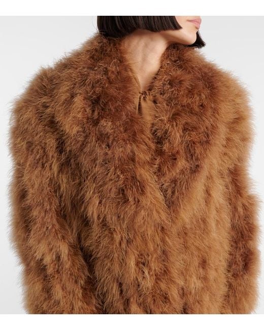 Yves Salomon Brown Feather Coat