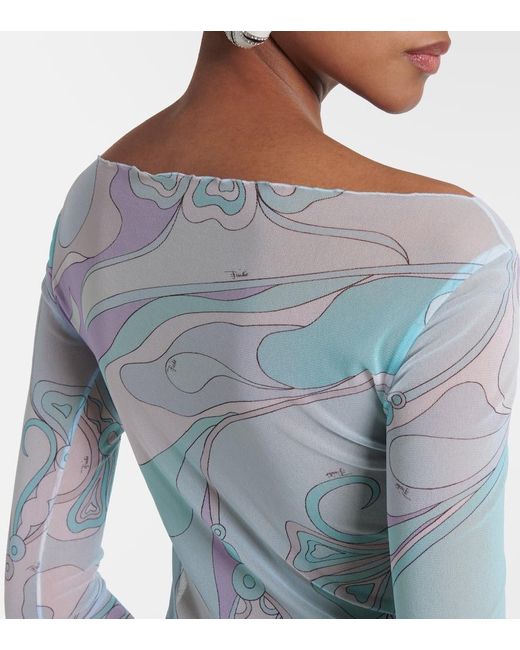 Emilio Pucci Blue Orchidee Tulle Maxi Dress