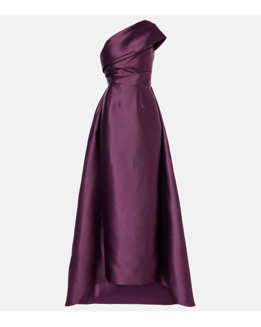 Solace London Purple One-shoulder Twill Gown