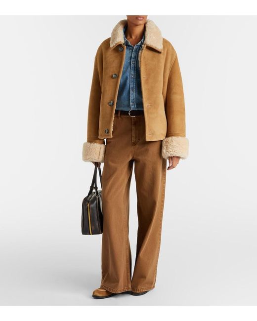 AMI Brown Shearling-Trimmed Suede Jacket