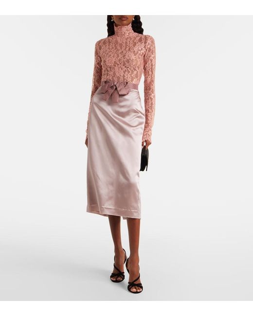 Valentino Pink Bow-Detail Satin Midi Skirt
