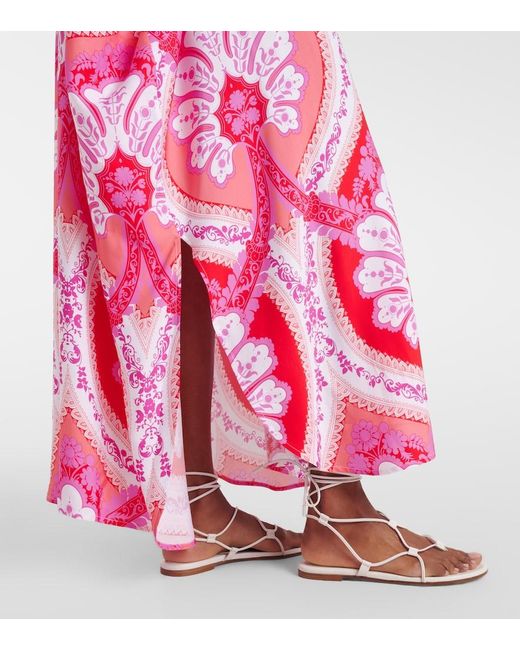 Melissa Odabash Red Carlotta Printed Satin Kaftan