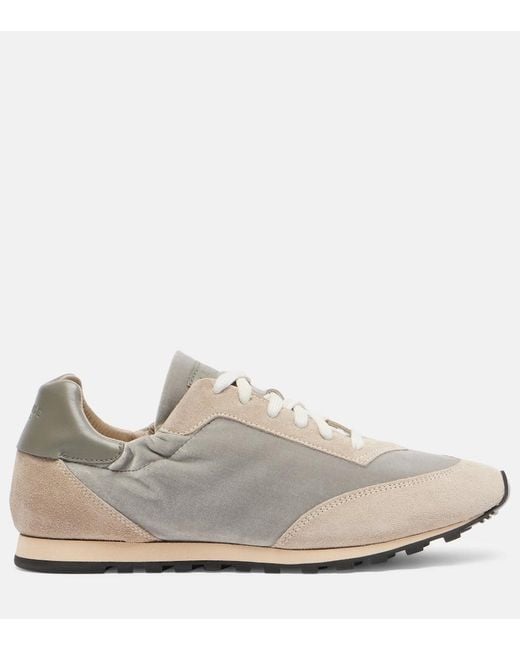 Le Monde Beryl White Slim Runner Velvet And Suede Sneakers