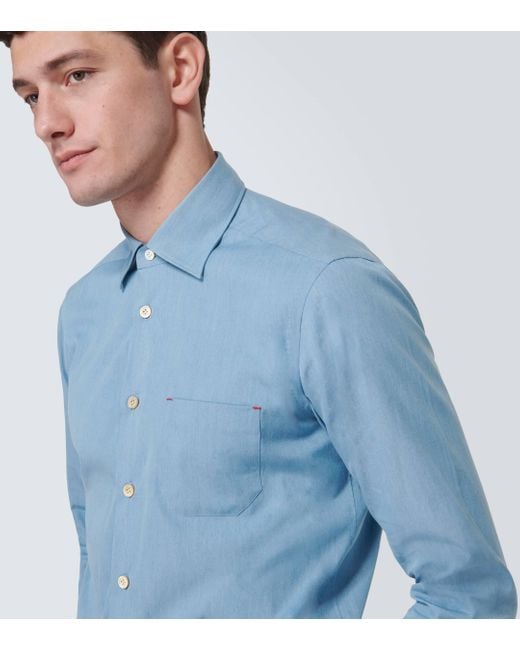 Kiton Blue Cotton Oxford Shirt for men