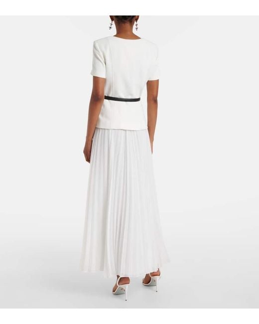 Self-Portrait White Belted Plisse Crepe Maxi Dress