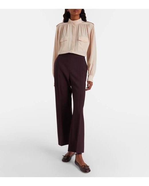 Chloé Purple Weite High-Rise-Hose Aus Schurwolle