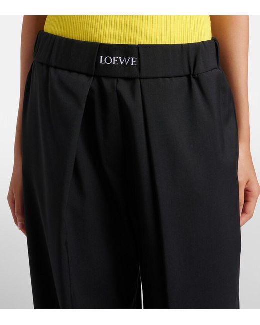 Loewe Black Logo Wool Mid-Rise Straight Pants