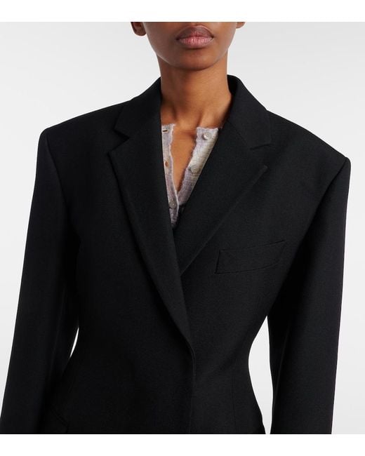 Acne Black Double-Breasted Peplum Wool Coat