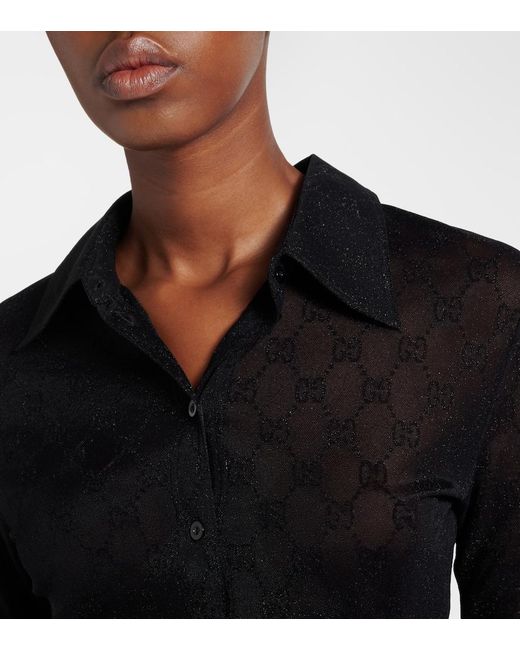 Gucci Black Gg Sheer Lame Shirt