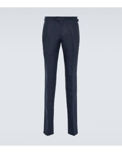Thom Sweeney Blue Linen Suit Pants for men