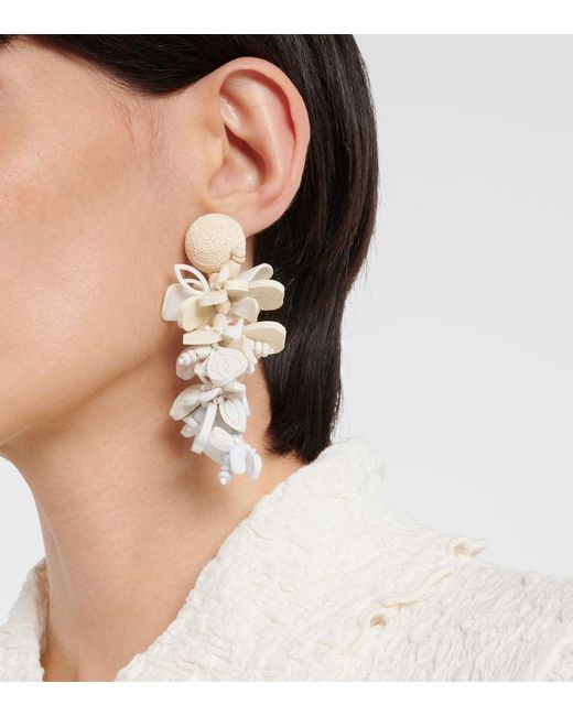 Oscar de la Renta White Floral Drop Earrings