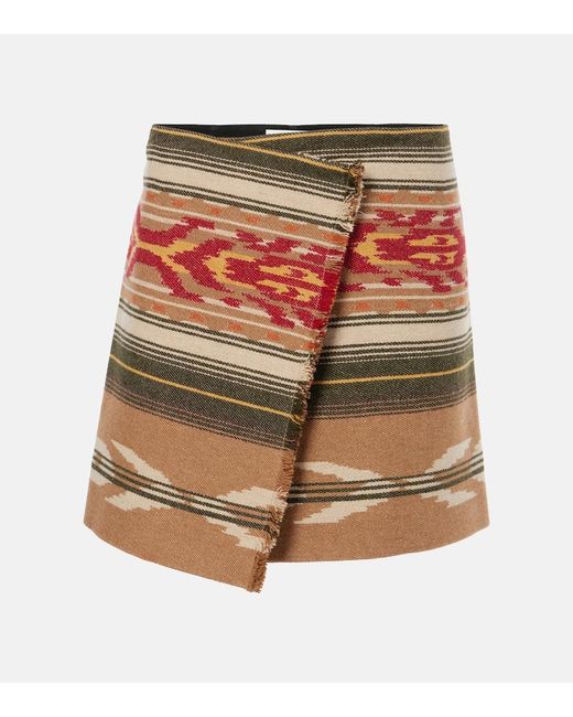 Isabel Marant Brown Adelaide Fringed Wool-Blend Miniskirt