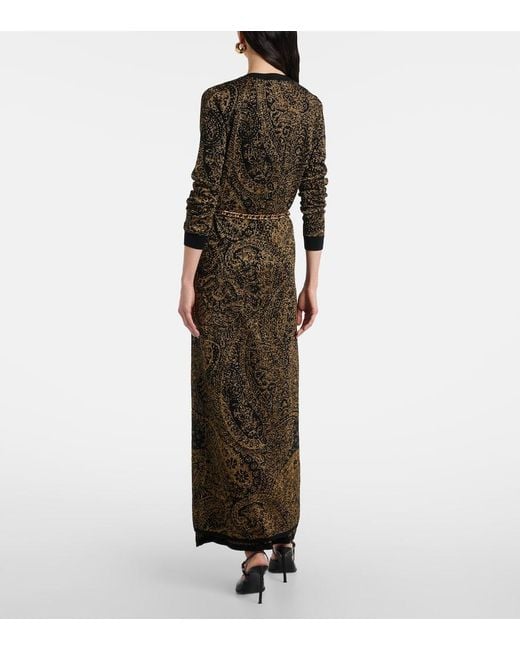 Etro Black Paisley Wool-Blend Lame Cardigan