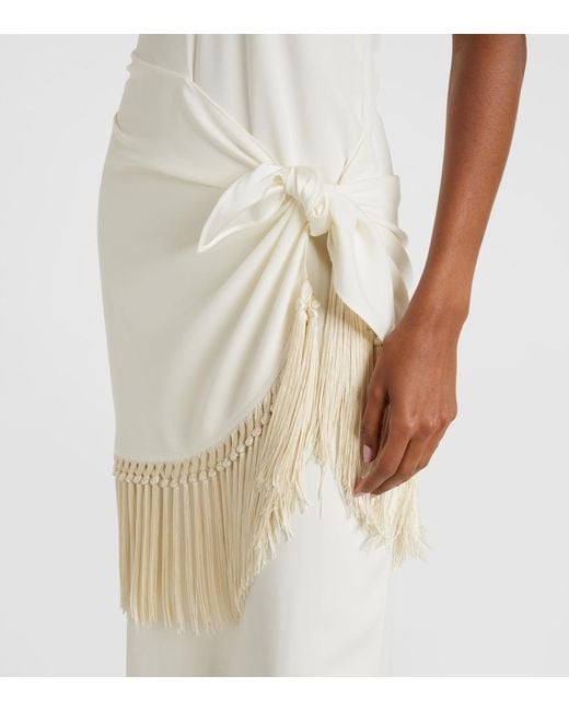 ‎Taller Marmo White Meteora Fringed Halterneck Crepe Cady Gown