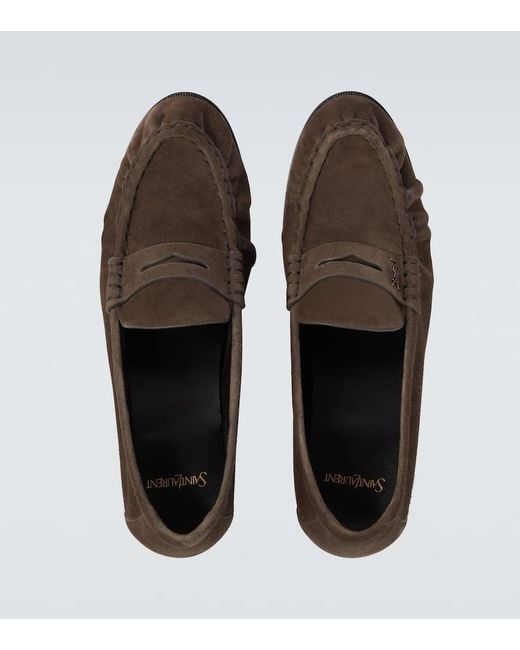Saint Laurent Brown Le Loafer Suede Penny Loafers for men