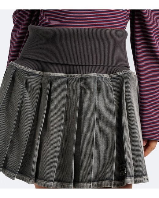 Miu Miu Gray Pleated Cotton-Blend Miniskirt