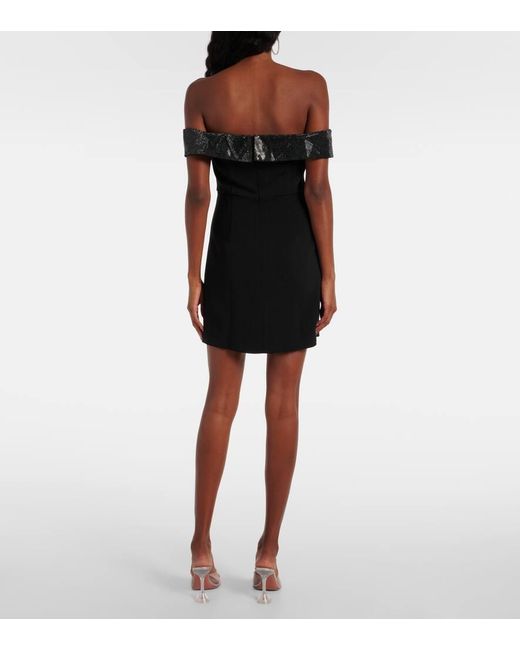 Self-Portrait Black Bow-Detail Off-Shoulder Crepe Minidress
