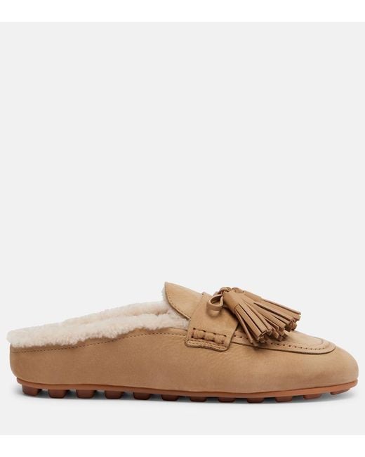 Hogan Brown H693 Shearling-Lined Leather Mules