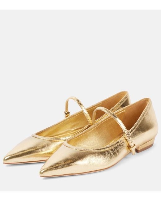 Tory Burch Natural Metallic Leather Mary Jane Flats