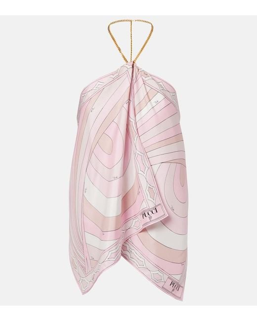 Emilio Pucci Pink Iride Halterneck Silk Twill Top