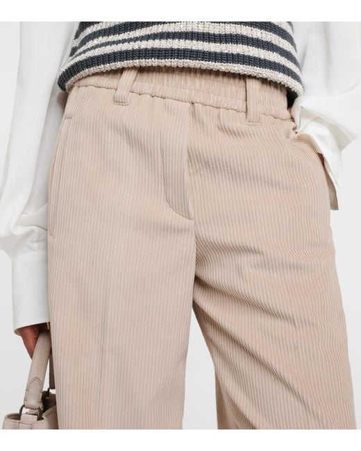 Brunello Cucinelli Natural Cotton Corduroy Wide-Leg Pants
