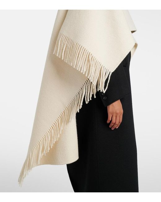 Totême  White Fringed Wool-Blend Poncho