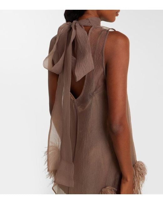 Staud Brown Albee Feather-Trimmed Minidress