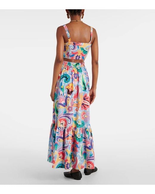 Etro White Vibrant Paisley Print Cotton Skirt
