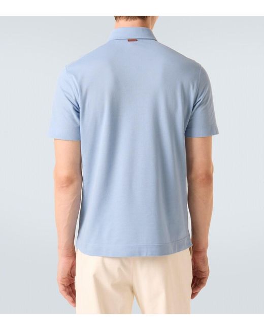 Zegna Blue Cotton Pique Polo Shirt for men
