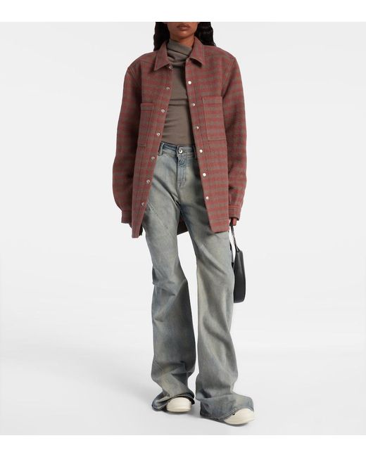 Rick Owens Red Checked Virgin Wool Overshirt