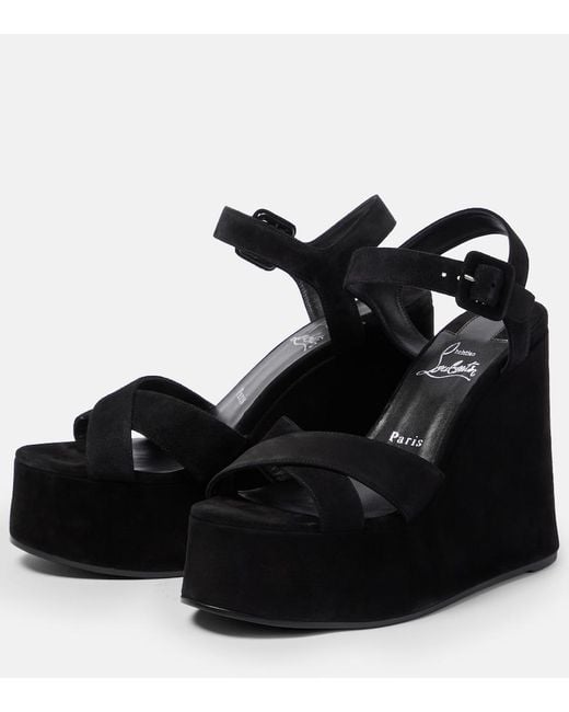 Christian Louboutin Black Supramariza 130 Suede Wedge Sandal
