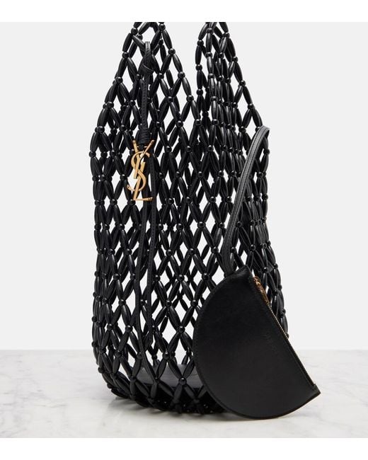 Saint Laurent Black Cassandre Beaded Shoulder Bag