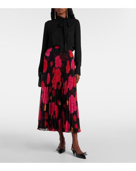 Erdem Red Floral Print Pleated Skirt
