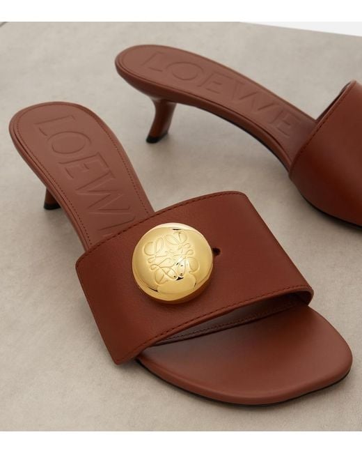 Loewe Brown Pebble Anagram Leather Mules