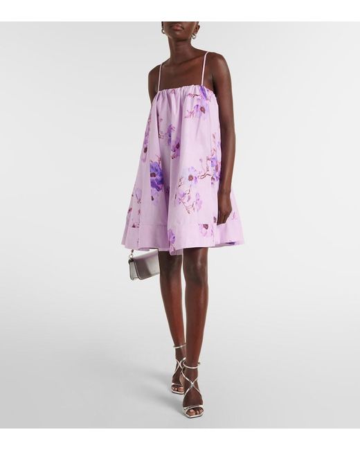 Zimmermann Purple Lightburst Floral Cotton Minidress